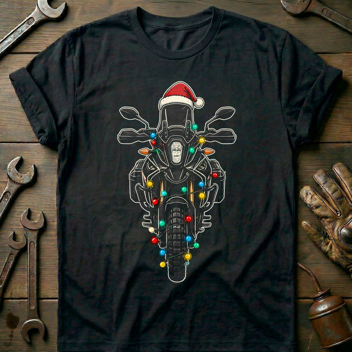 Adventure Christmas Lights Motorcycle T-Shirt product image 2
