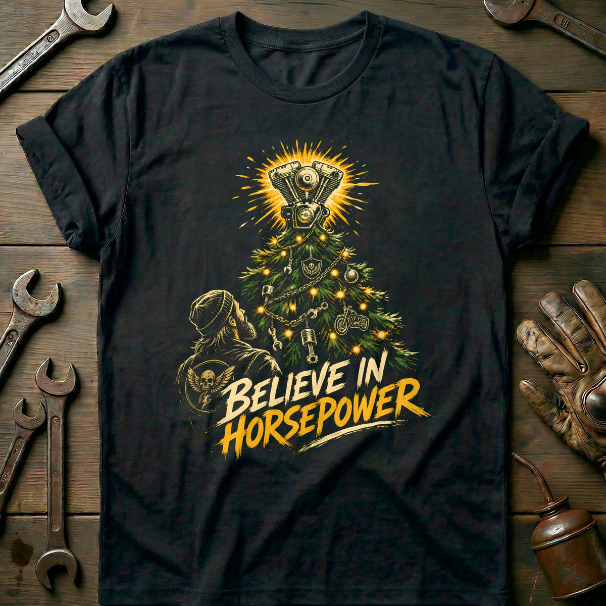 Believe in Horsepower Motorcycle T-Shirt GC product image 1