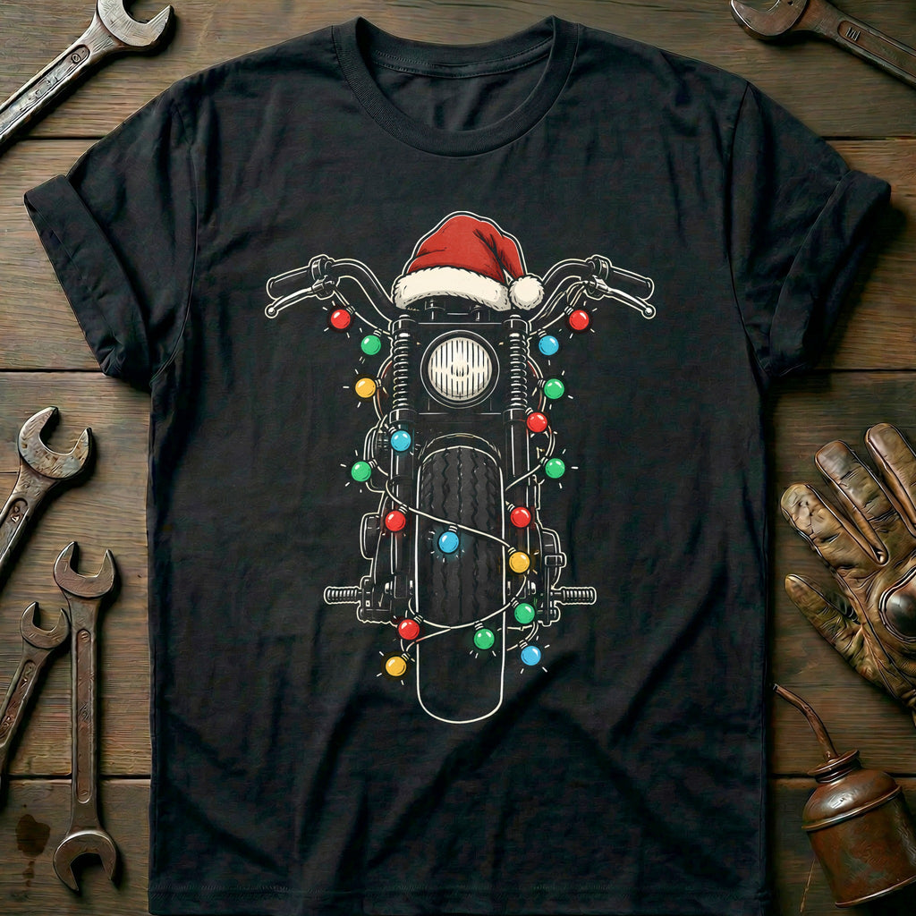 Bobber Christmas Lights Motorcycle T-Shirt product image 3