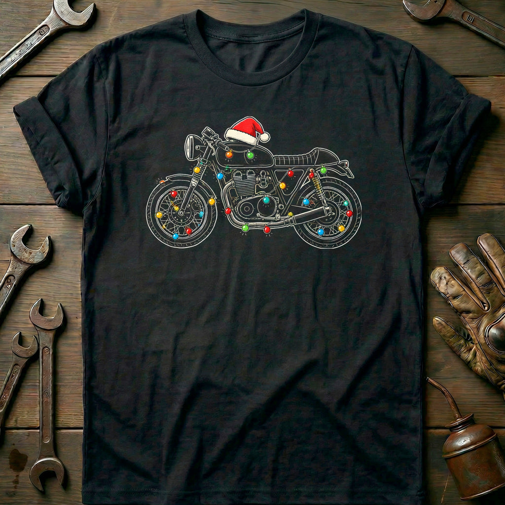 Cafe Racer Christmas Lights Motorcycle T-Shirt EU product image 1