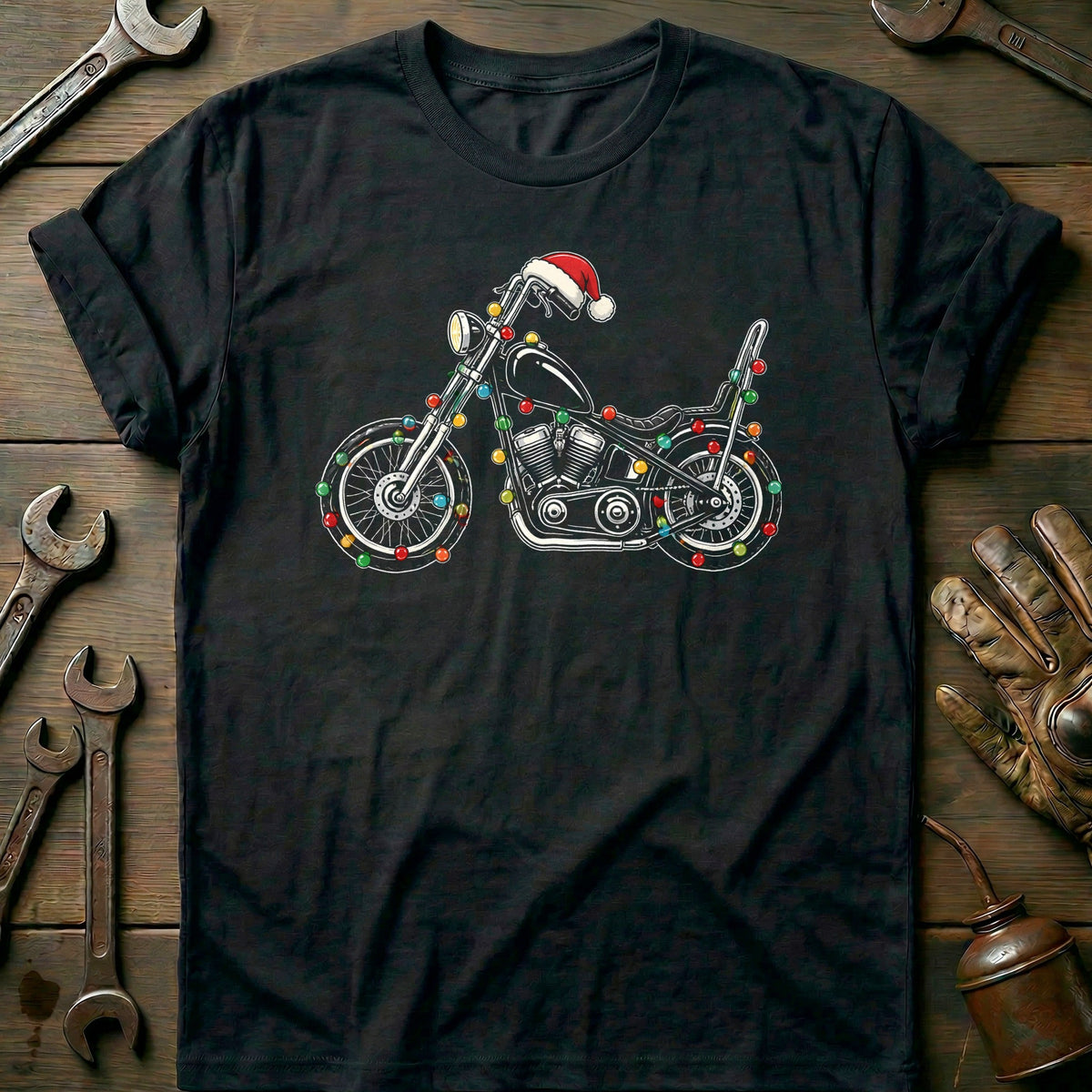 Chopper Christmas Lights Motorcycle T-Shirt AU product image 3