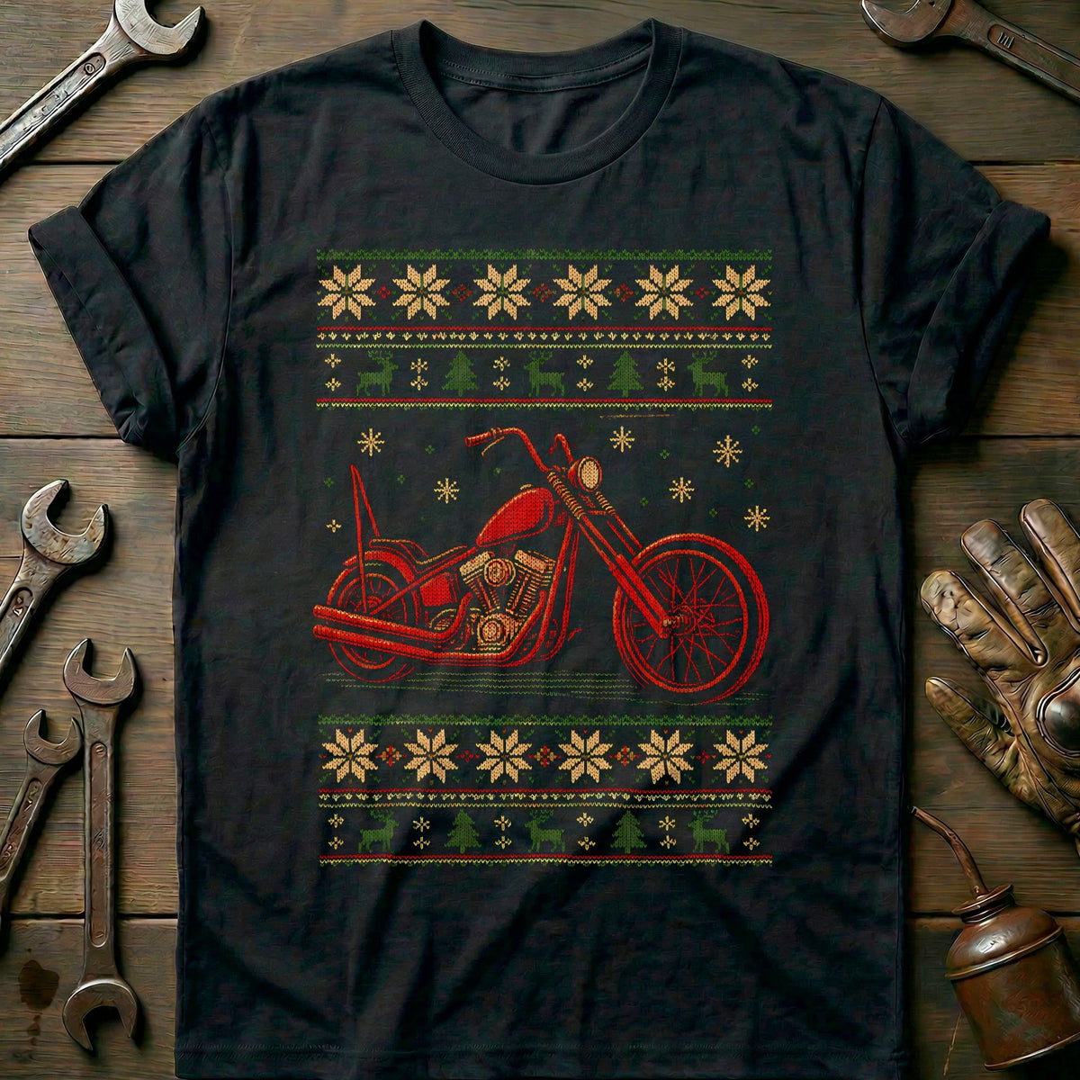 Chopper Christmas Sweater Motorcycle T-Shirt product image 2