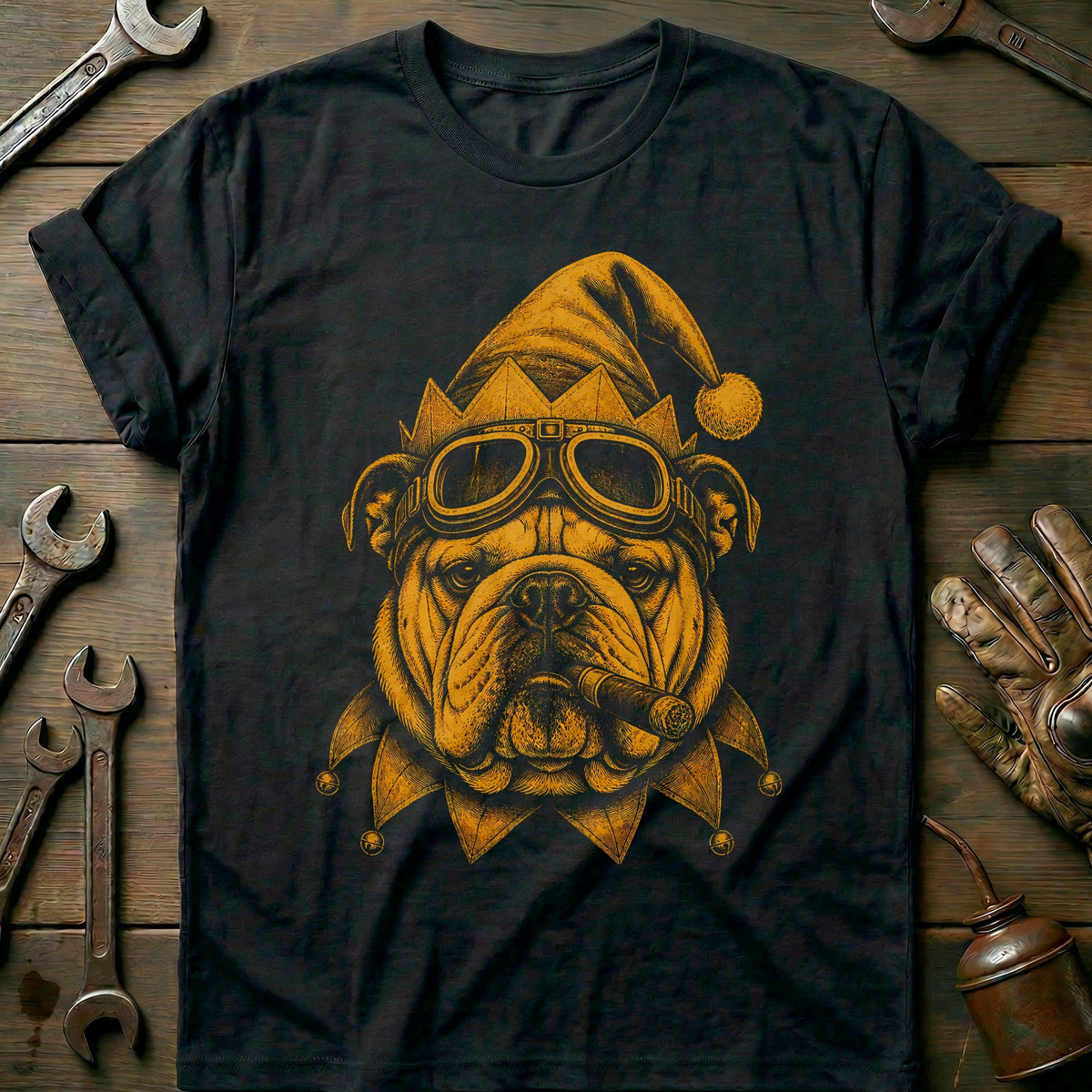Christmas Elf Bulldog Goggles Motorcycle T-Shirt EU product image 2