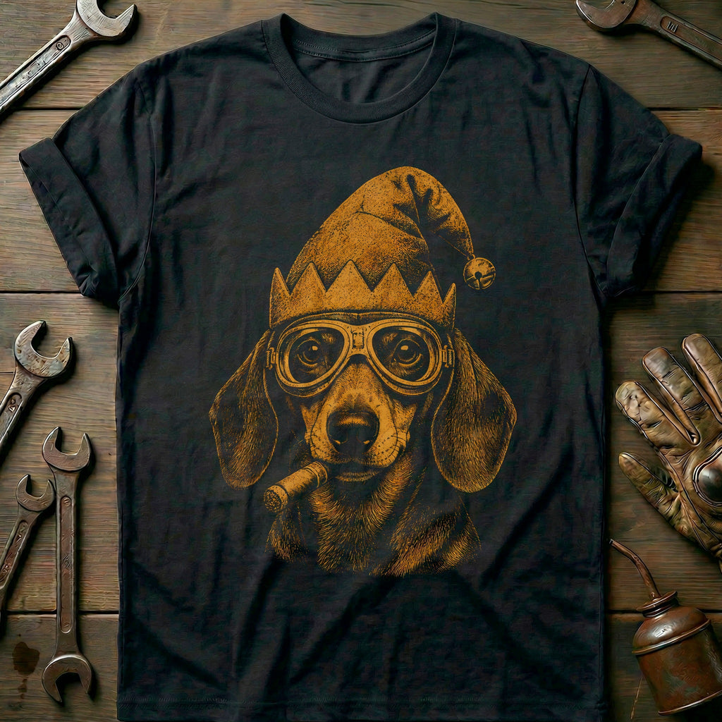 Christmas Elf Dachshund Goggles Motorcycle T-Shirt AU product image 1