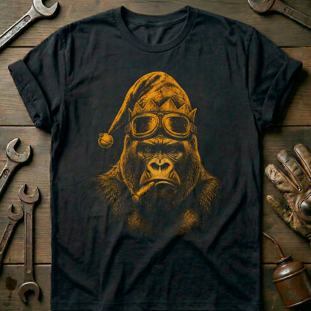 Christmas Elf Gorilla Goggles Motorcycle T-Shirt AU product image 1