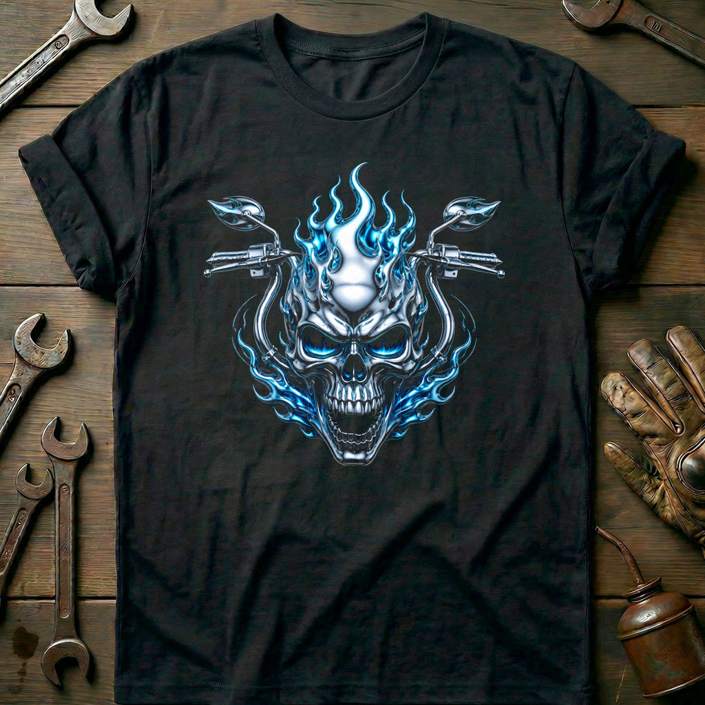 Chrome Flaming Skull Motorcycle T-Shirt GC product image 2