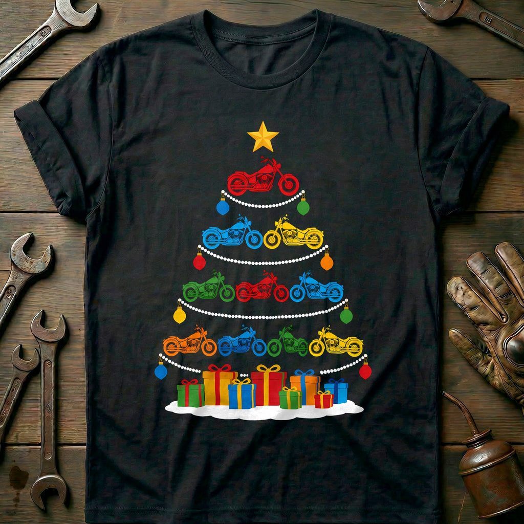 Colourful Motorcycle Christmas Tree T-Shirt product image 1