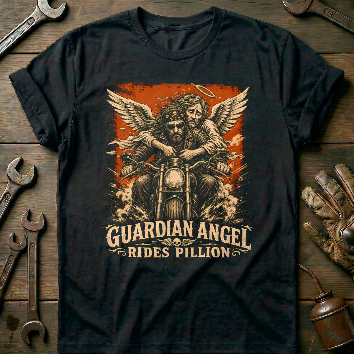 Guardian Angel Rides Pillion Motorcycle T-Shirt GC product image 3