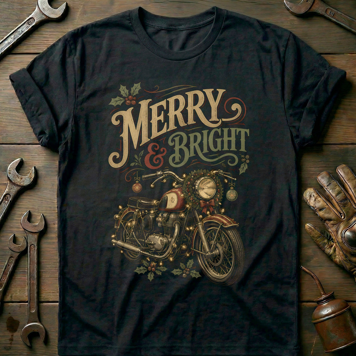 Merry and Bright Motorcycle T-Shirt EU product image 3