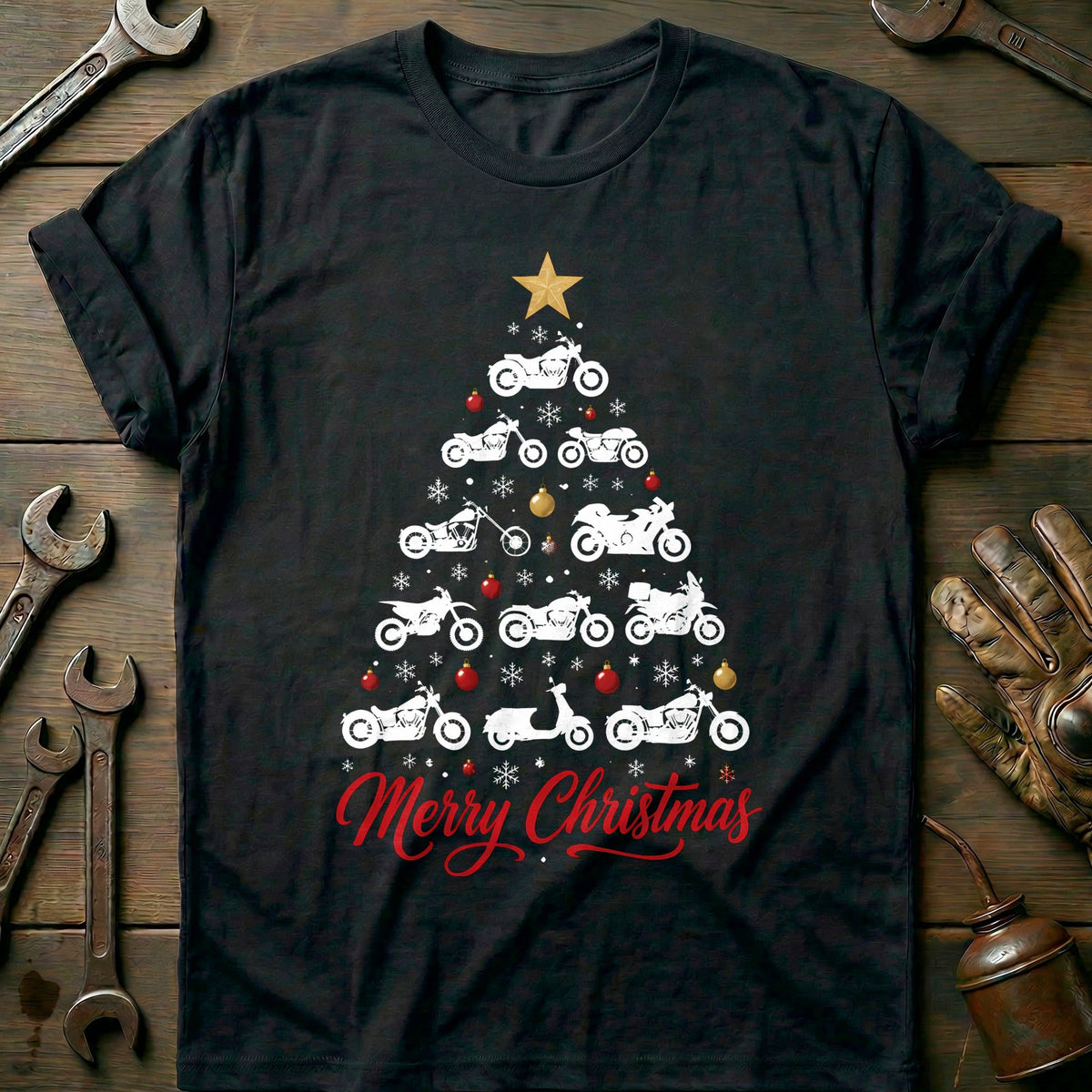 Merry Christmas Motorcycle Tree T-Shirt product image 3
