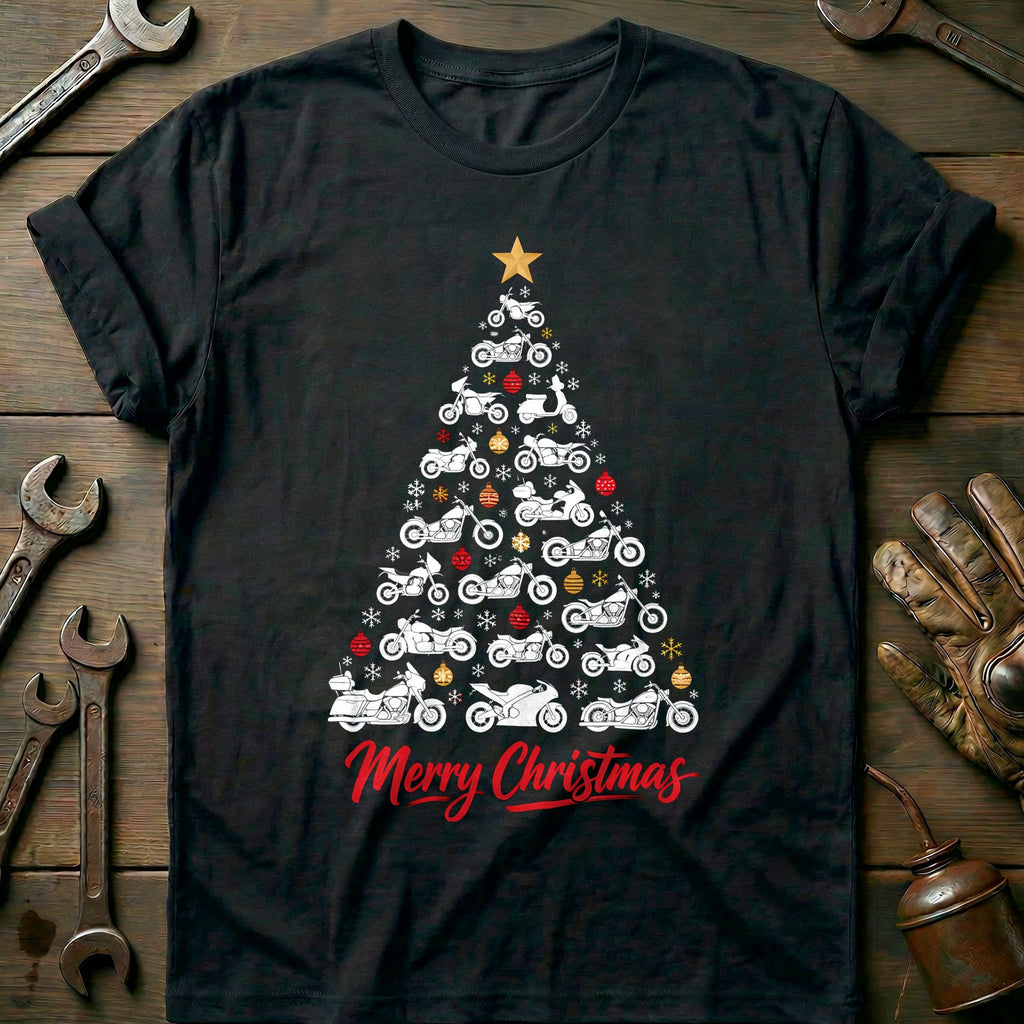 Merry Christmas Motorcycle Tree T-Shirt US product image 2