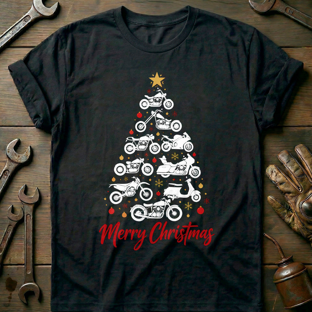 Merry Christmas Motorcycle Tree T-Shirt US product image 2