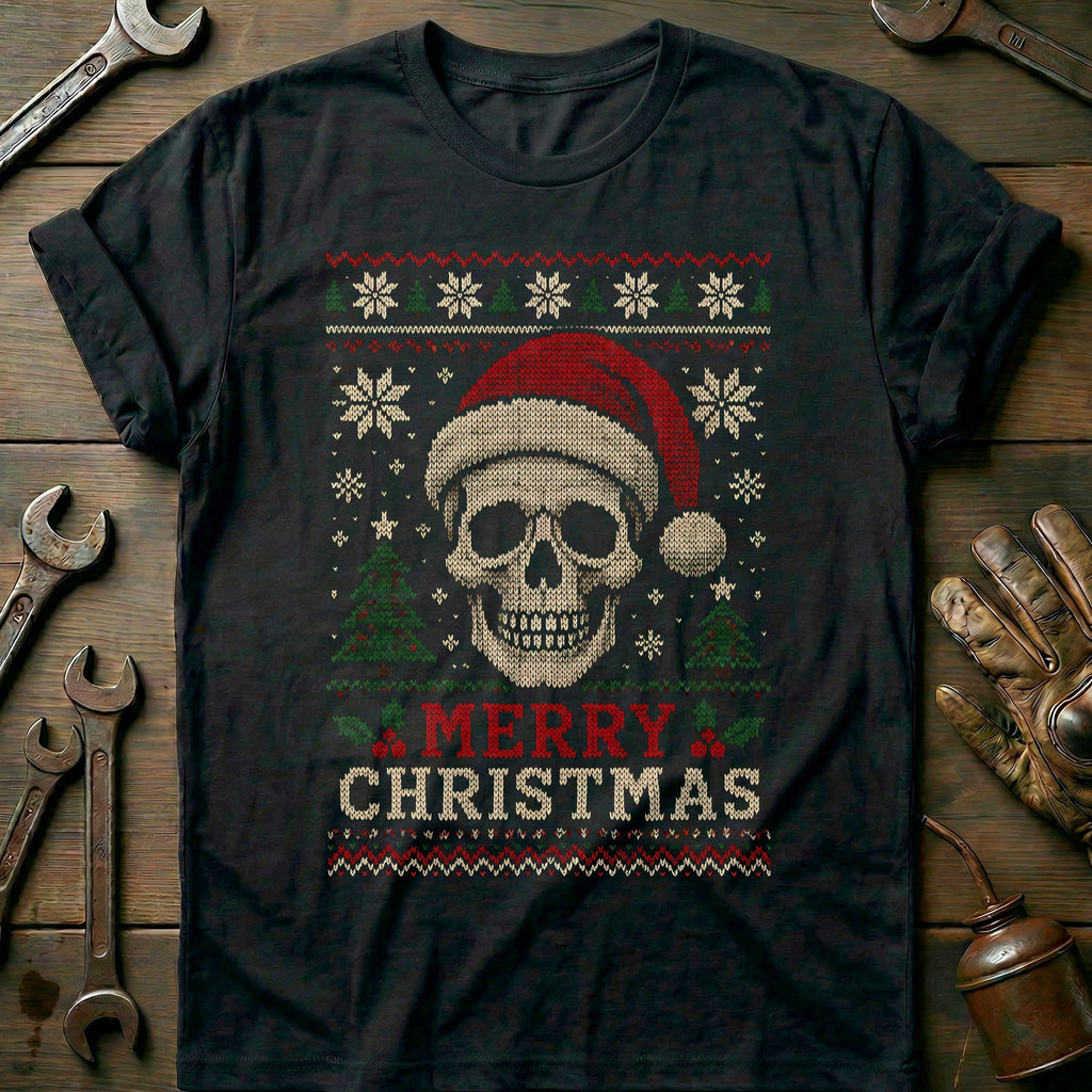 Merry Christmas Santa Skull Sweater Motorcycle T-Shirt GC product image 3