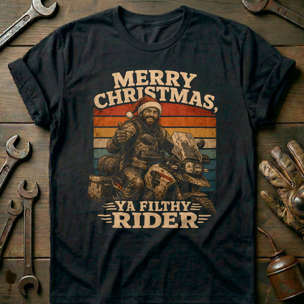 Merry Christmas Ya Filthy Rider Motorcycle T-Shirt US product image 3
