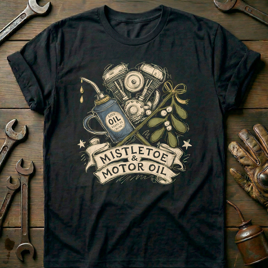 Mistletoe and Motor Oil Motorcycle T-Shirt EU product image 3