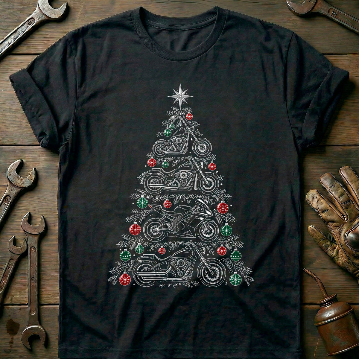 Motorcycle Types Christmas Tree T-Shirt AU product image 2