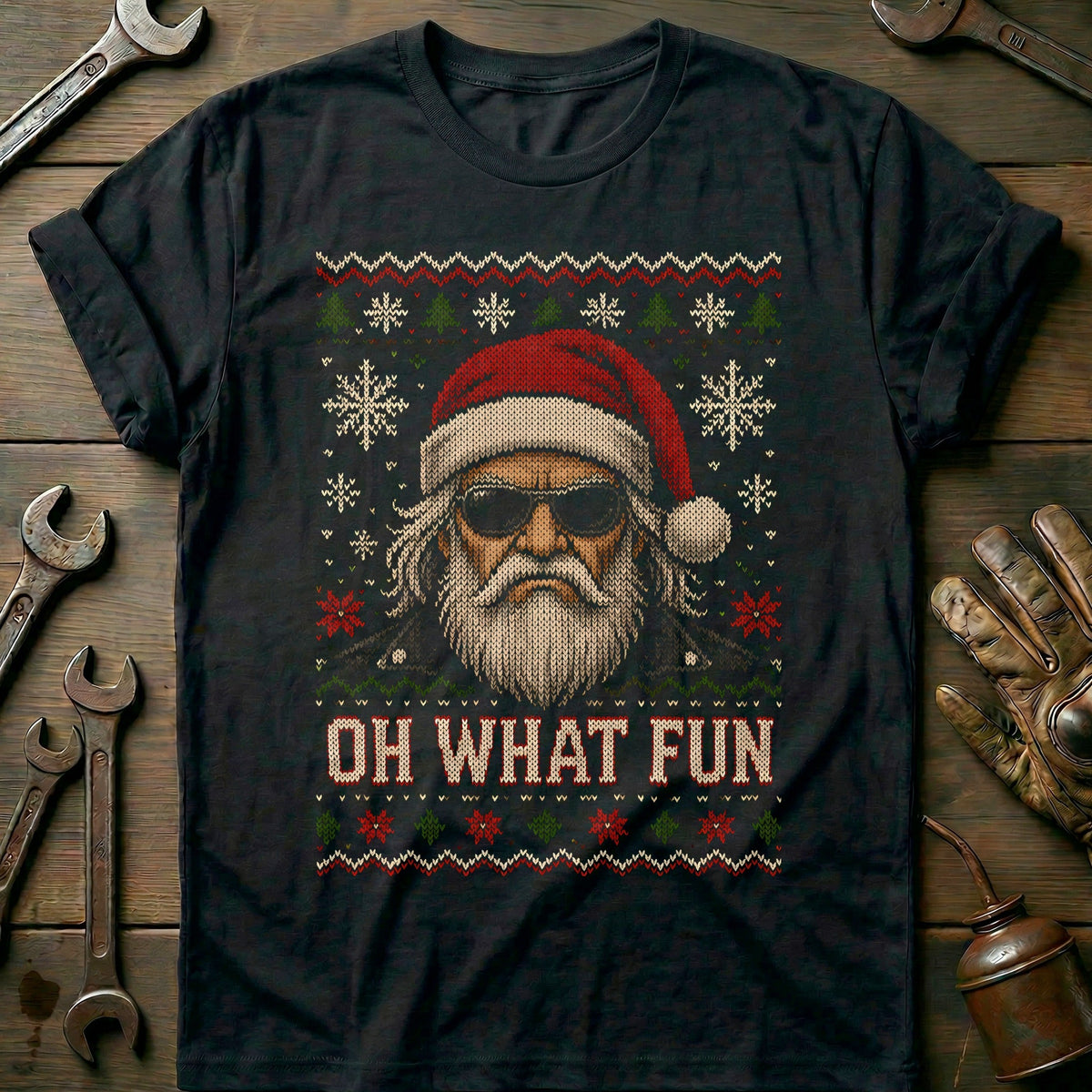 Oh What Fun Grumpy Santa Sweater Motorcycle T-Shirt product image 2
