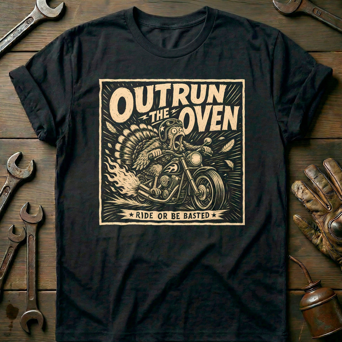 Outrun the Oven Ride or Be Basted Motorcycle T-Shirt EU product image 2
