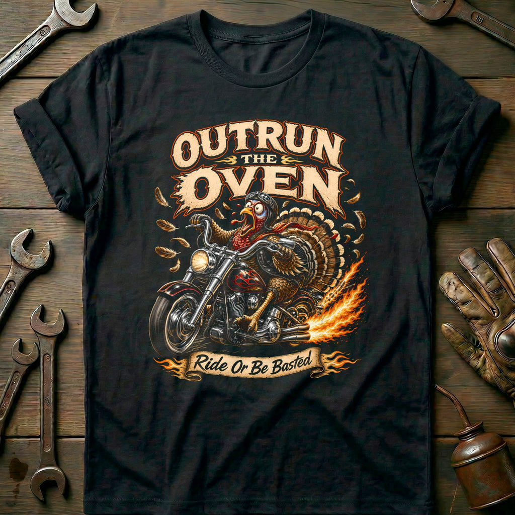 Outrun the Oven Ride or Be Basted Motorcycle T-Shirt GC product image 3