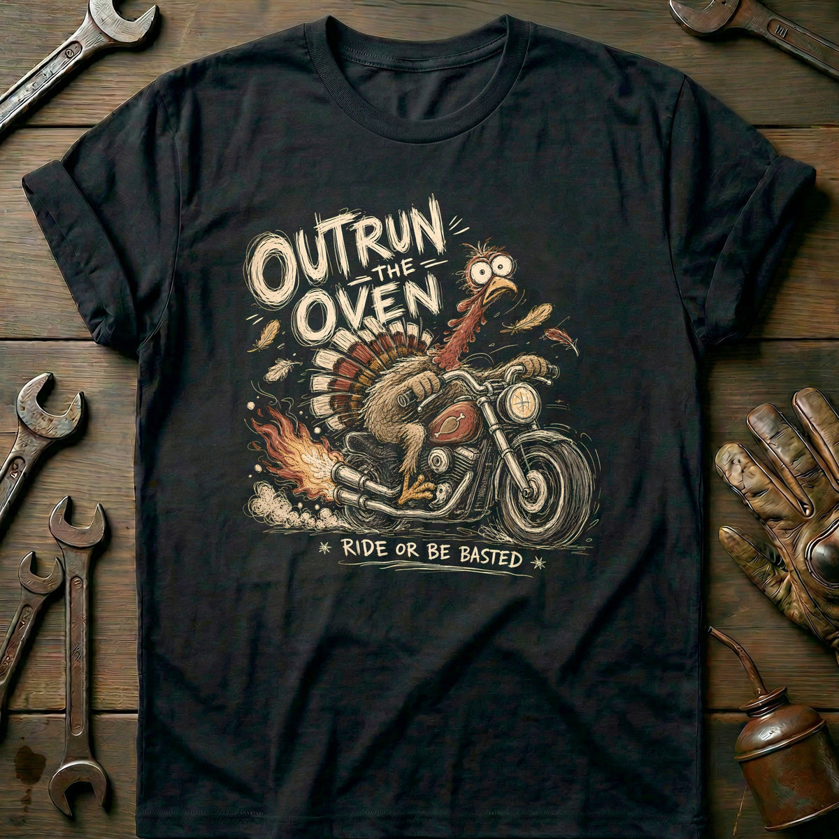 Outrun the Oven Ride or Be Basted Motorcycle T-Shirt AU product image 2
