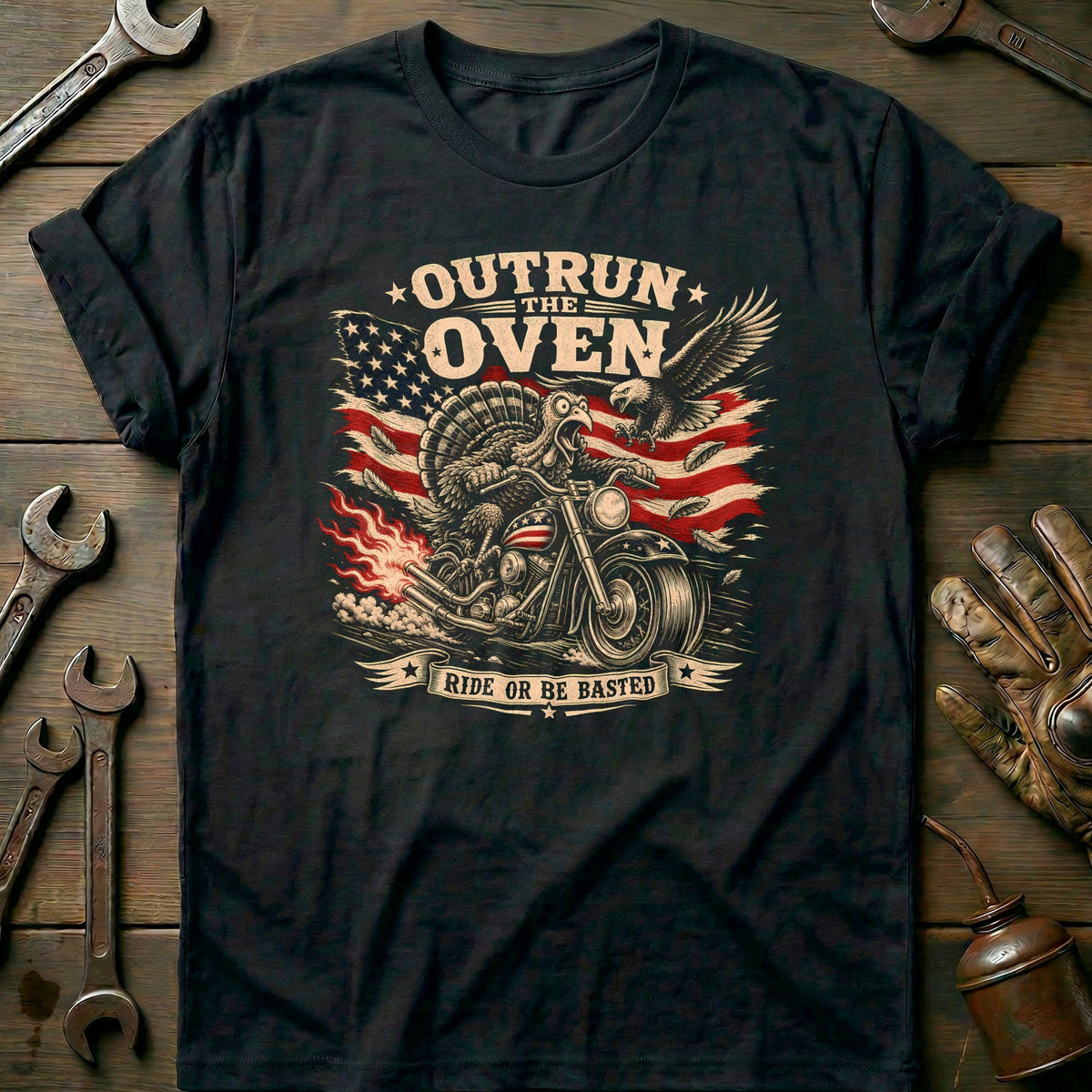 Outrun the Oven Ride or Be Basted Motorcycle T-Shirt EU product image 1