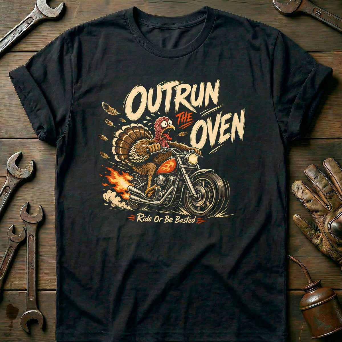 Outrun the Oven Ride or Be Basted Motorcycle T-Shirt US product image 2