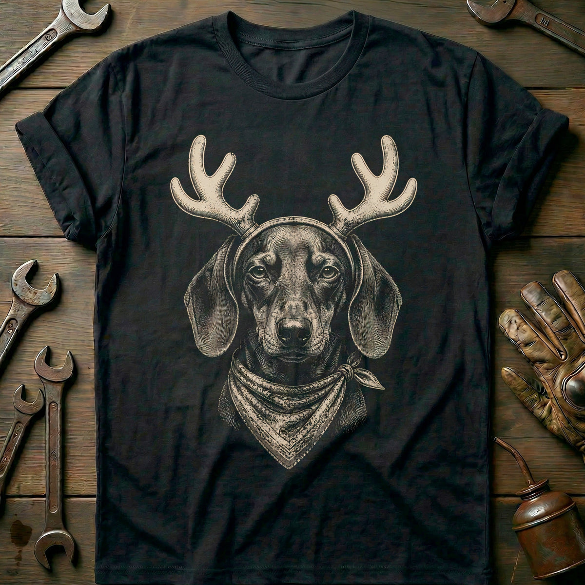 Reindeer Antlers Dachshund Bandana Motorcycle T-Shirt EU product image 3