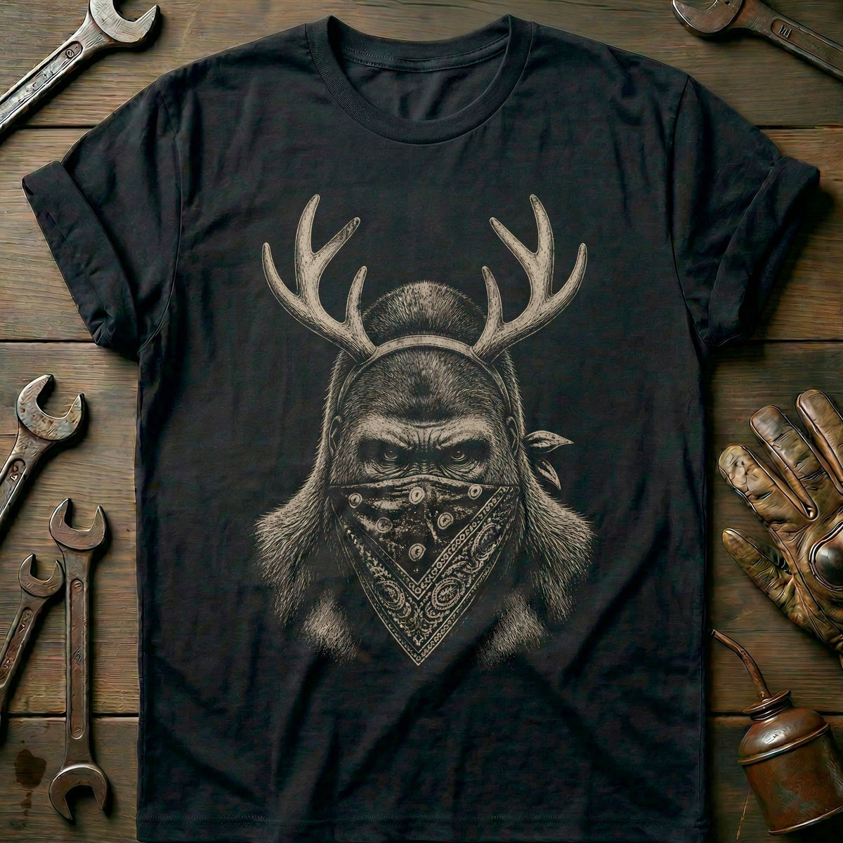Reindeer Antlers Gorilla Bandana Motorcycle T-Shirt product image 2