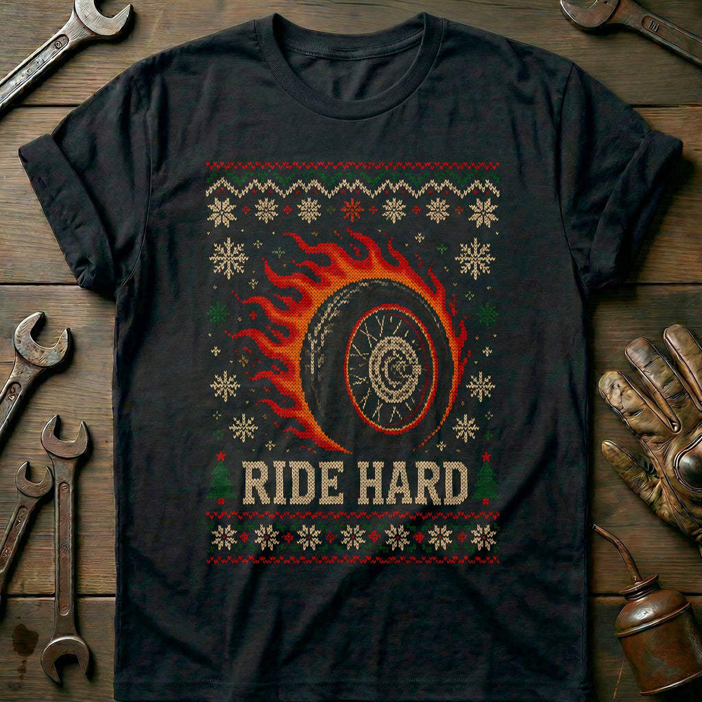 Ride Hard Flaming Wheel Sweater Motorcycle T-Shirt GC product image 2