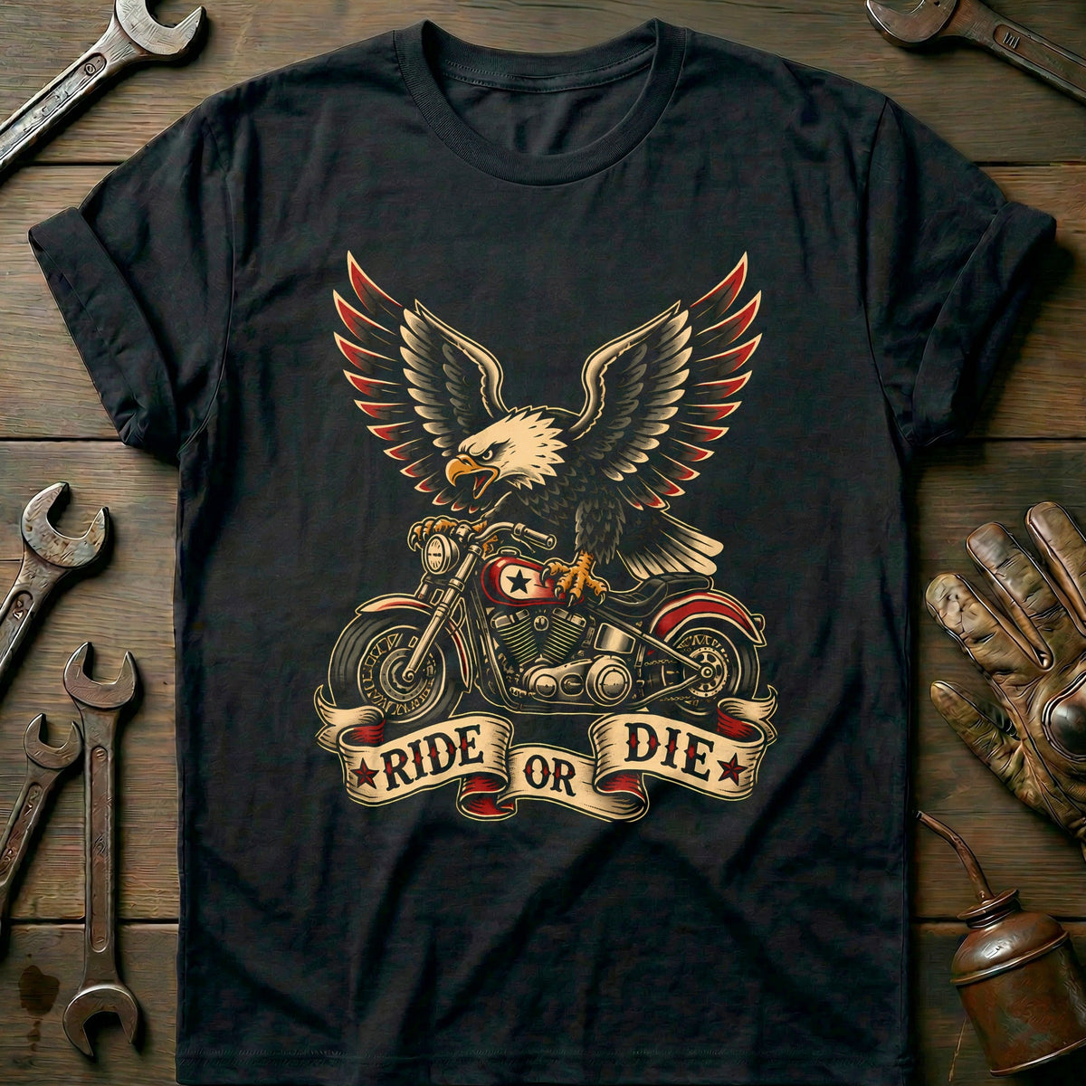 Ride or Die Tattoo Motorcycle T-Shirt GC product image 1