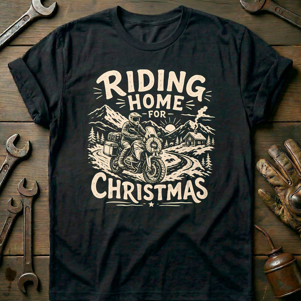 Riding Home for Christmas Motorcycle T-Shirt AU product image 3