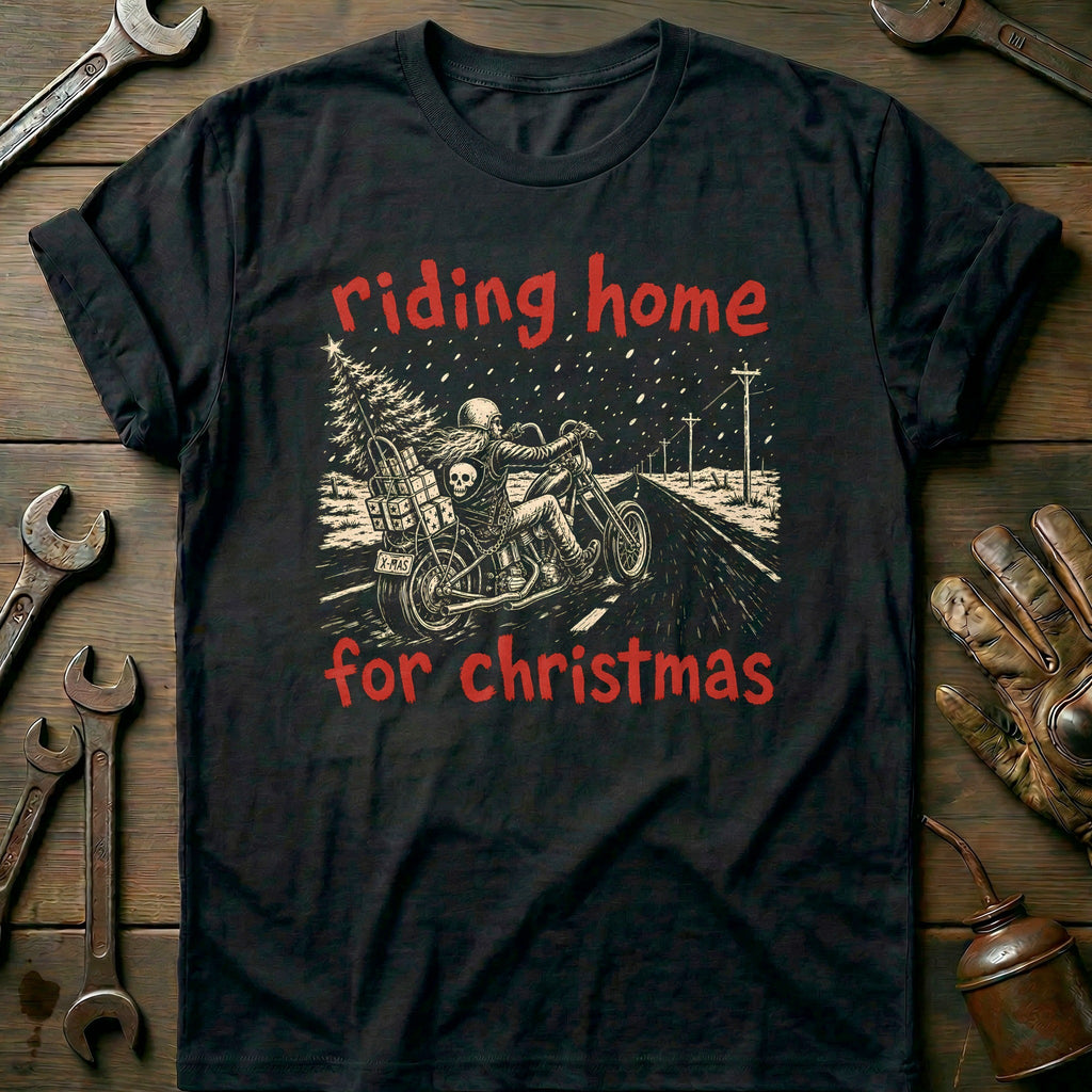 Riding Home for Christmas Motorcycle T-Shirt US product image 1