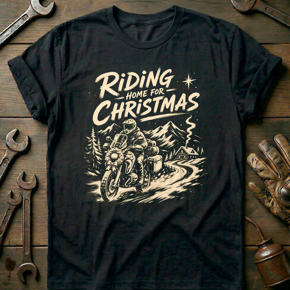 Riding Home for Christmas Motorcycle T-Shirt AU product image 3