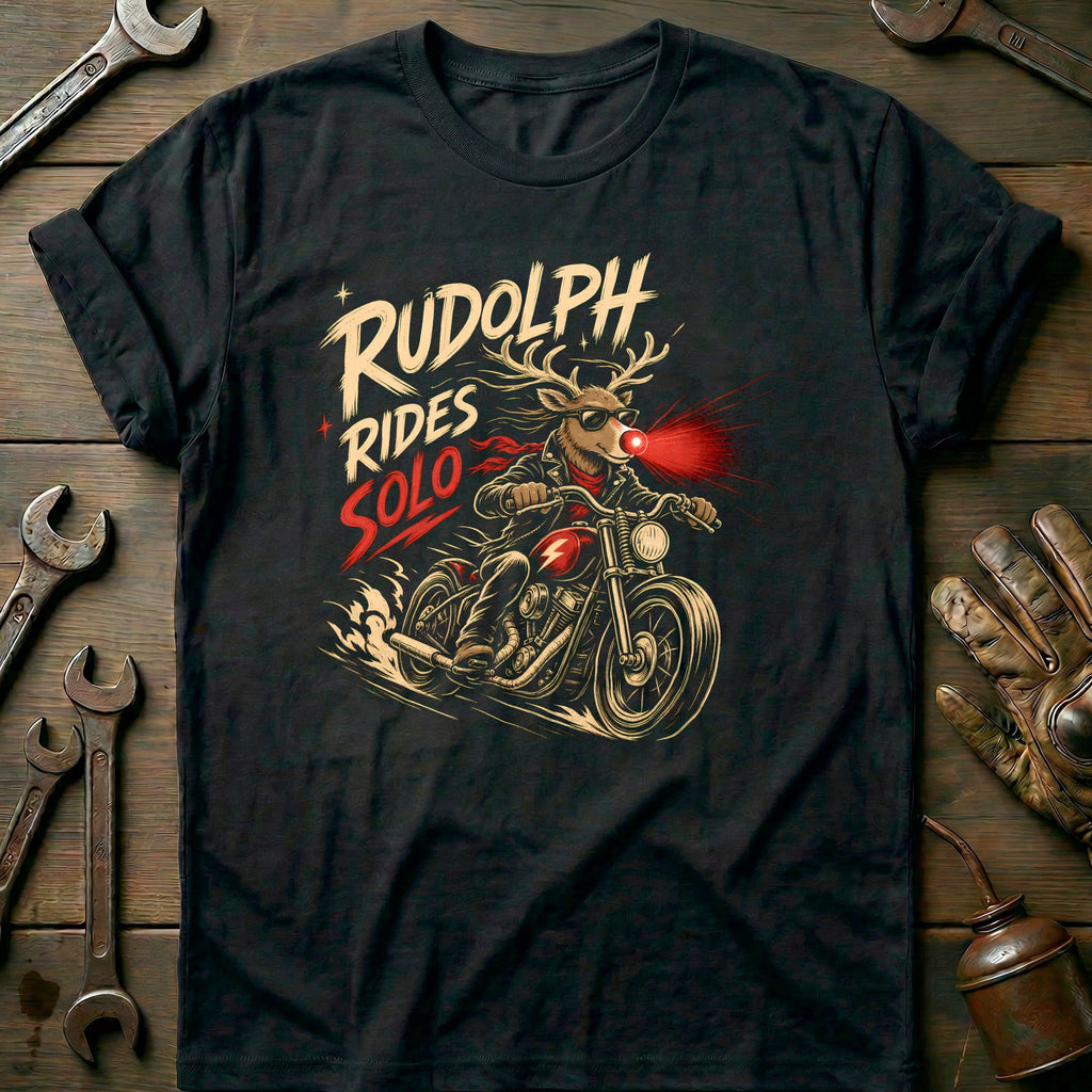 Rudolph Rides Solo Motorcycle T-Shirt GC product image 3