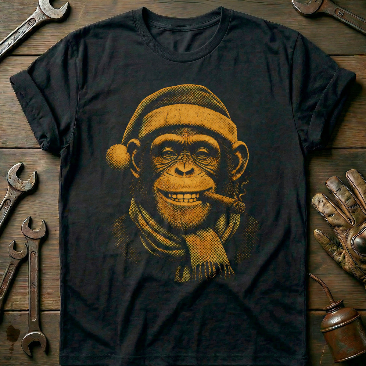 Santa Chimp Cigar Motorcycle T-Shirt product image 1