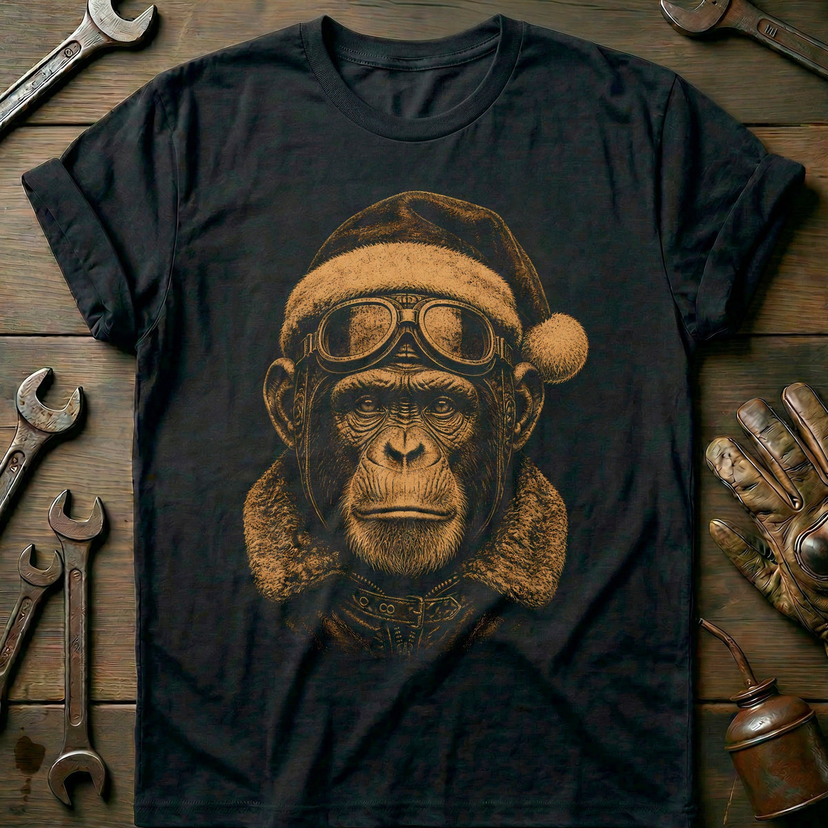 Santa Chimp Goggles Motorcycle T-Shirt US product image 3