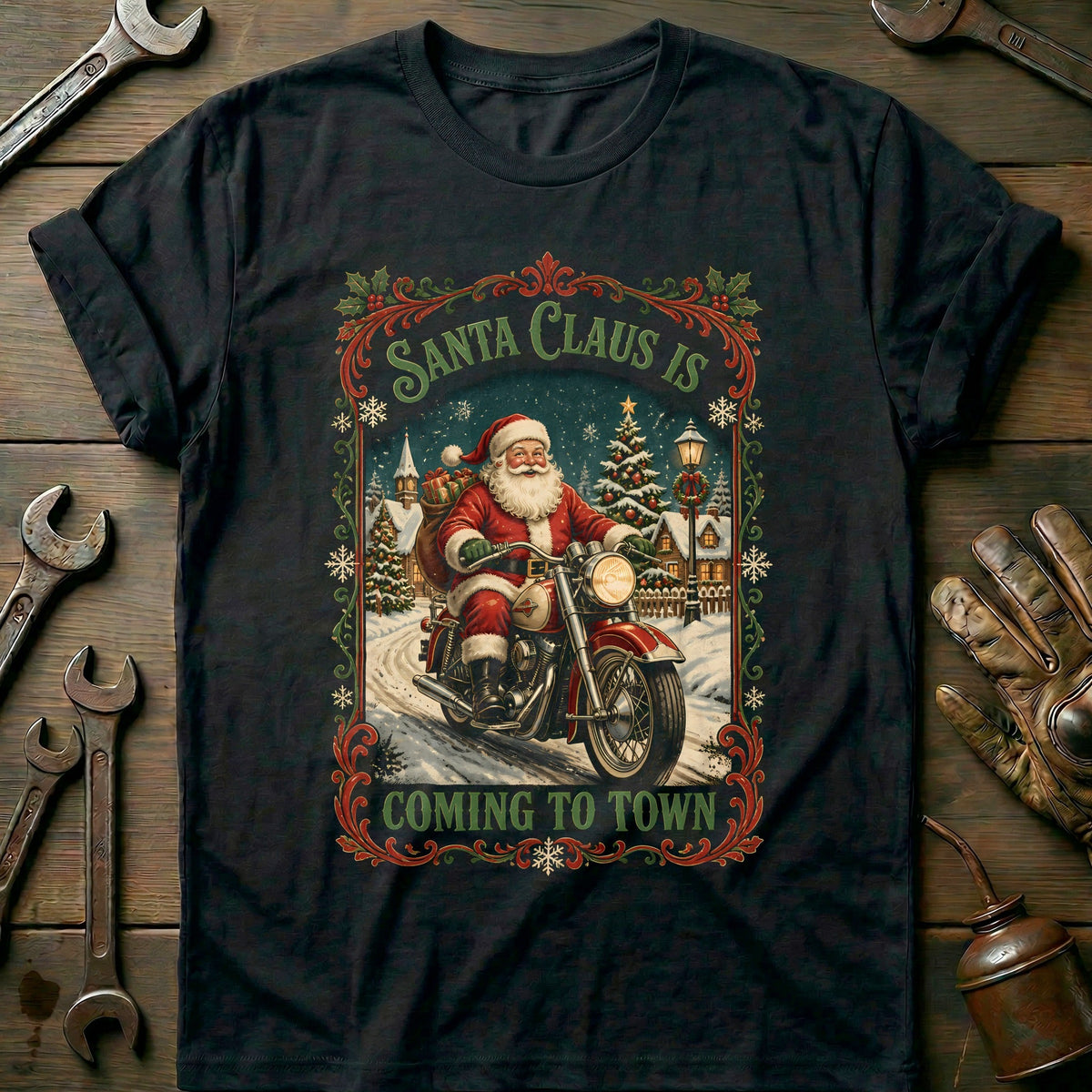 Santa Claus is Coming to Town Motorcycle T-Shirt GC product image 3