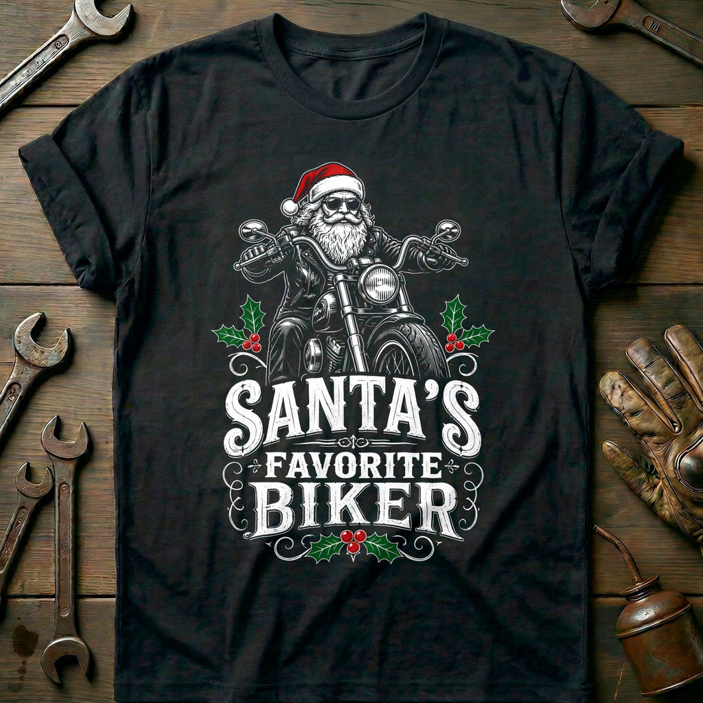 Santa's Favorite Biker Motorcycle T-Shirt US product image 3
