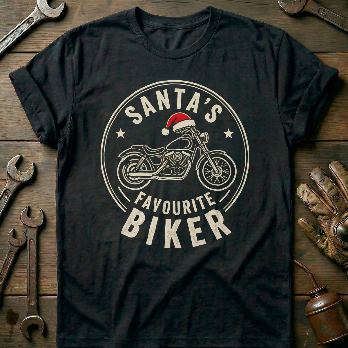 Santa's Favourite Biker Motorcycle T-Shirt product image 3