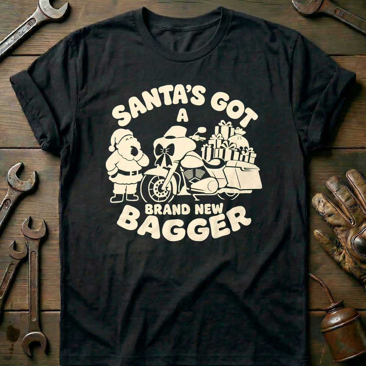 Santa's Got a Brand New Bagger Motorcycle T-Shirt product image 2