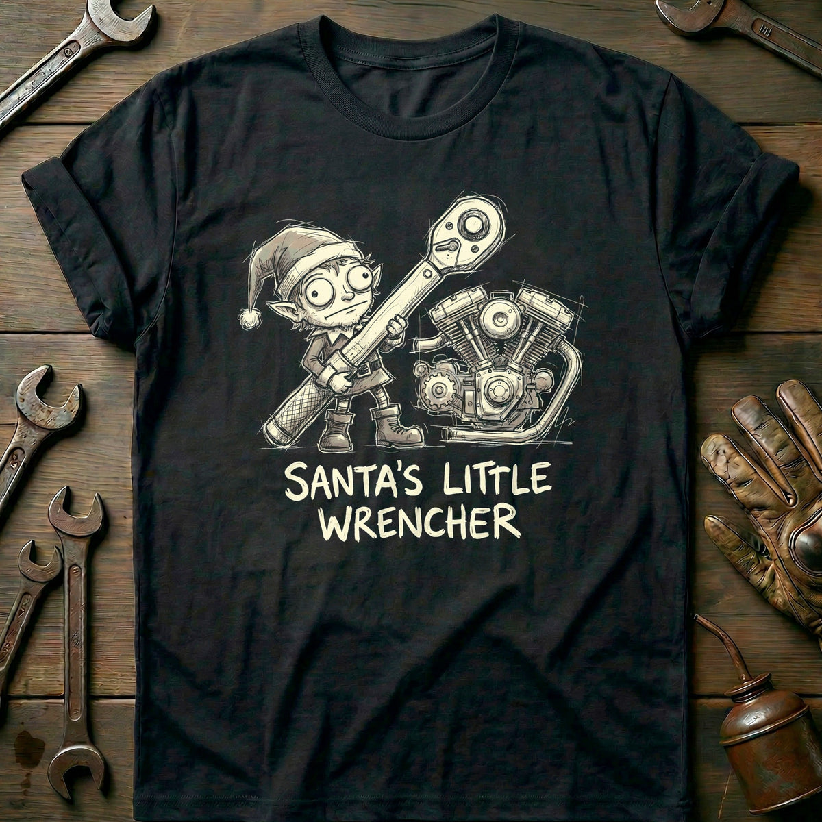 Santa's Little Wrencher Motorcycle T-Shirt US product image 2
