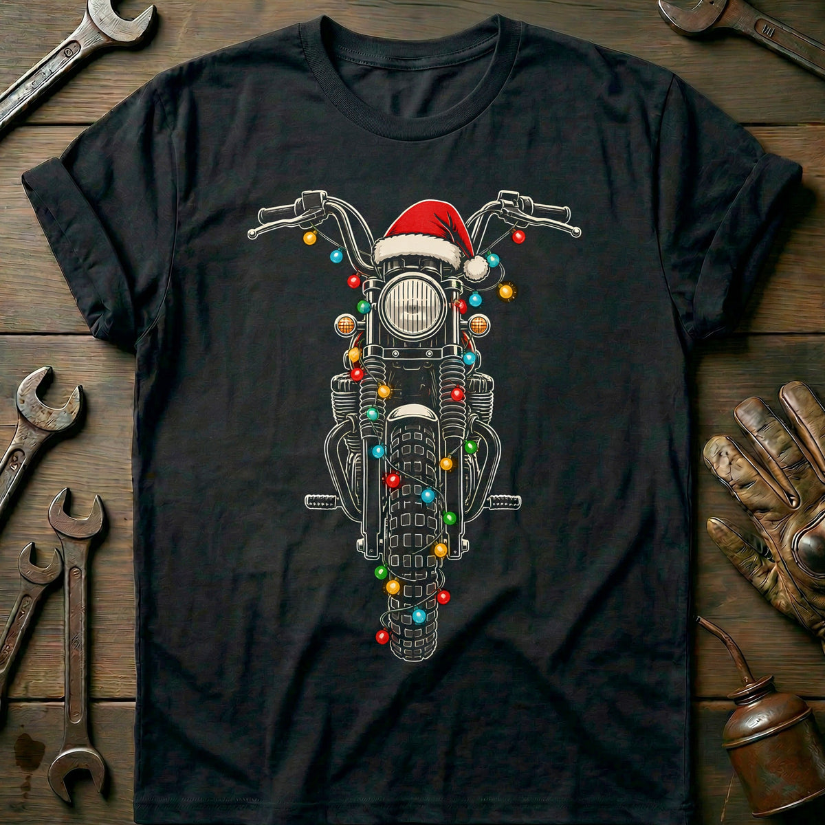 Scrambler Christmas Lights Motorcycle T-Shirt product image 2