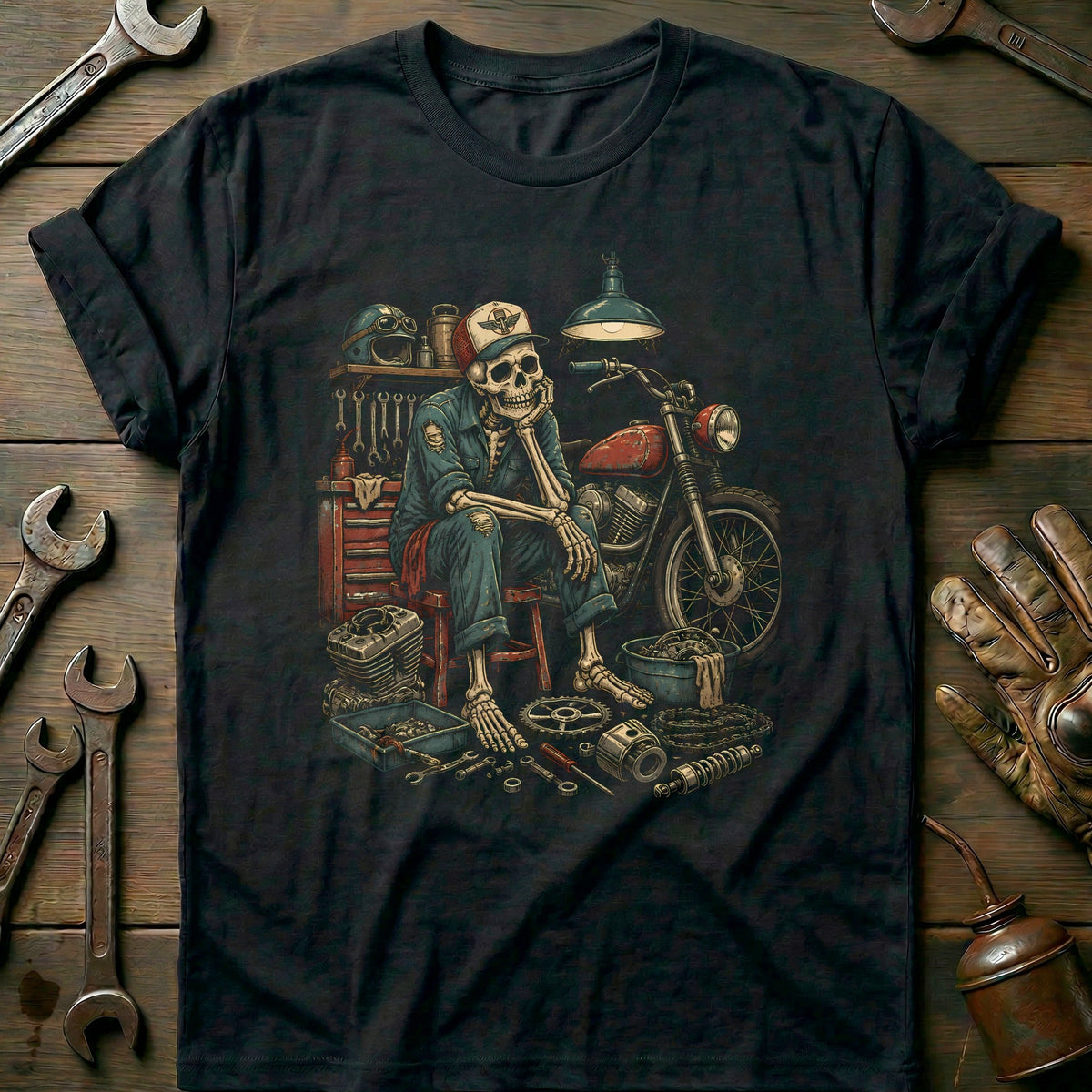 Skeleton Mechanic Motorcycle T-Shirt GC product image 3