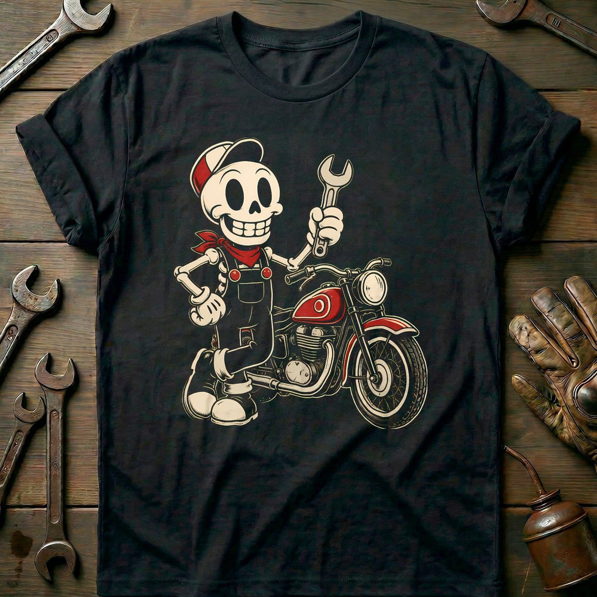 Skeleton Mechanic Mascot Motorcycle T-Shirt AU product image 3