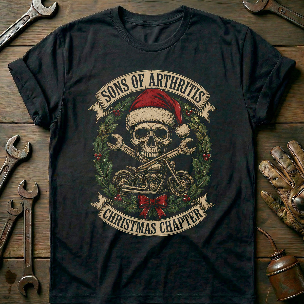 Sons of Arthritis Christmas Chapter Motorcycle T-Shirt AU product image 2