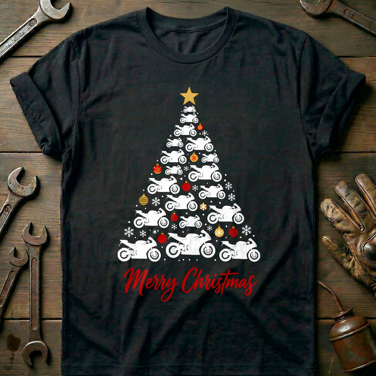 Sportbike Christmas Tree Motorcycle T-Shirt AU product image 1