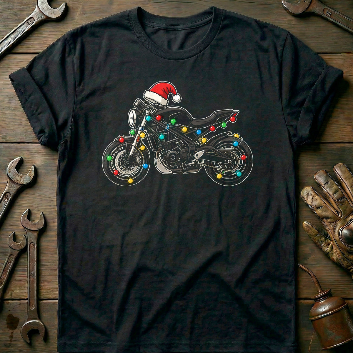 Streetfighter Christmas Lights Motorcycle T-Shirt US product image 1