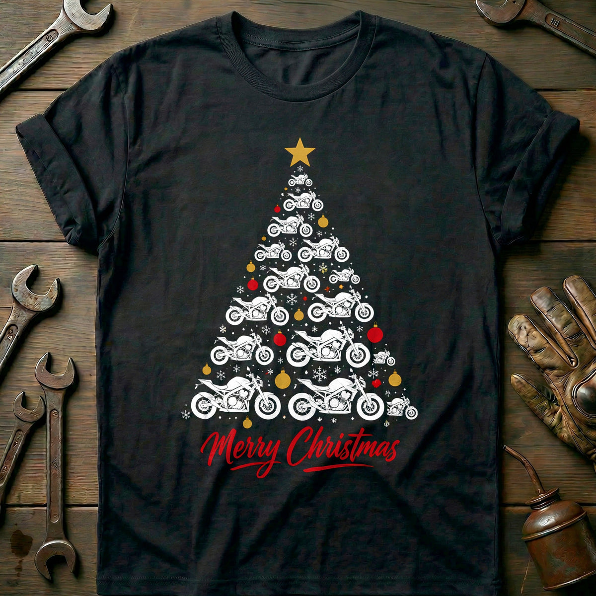 Streetfighter Christmas Tree Motorcycle T-Shirt AU product image 2