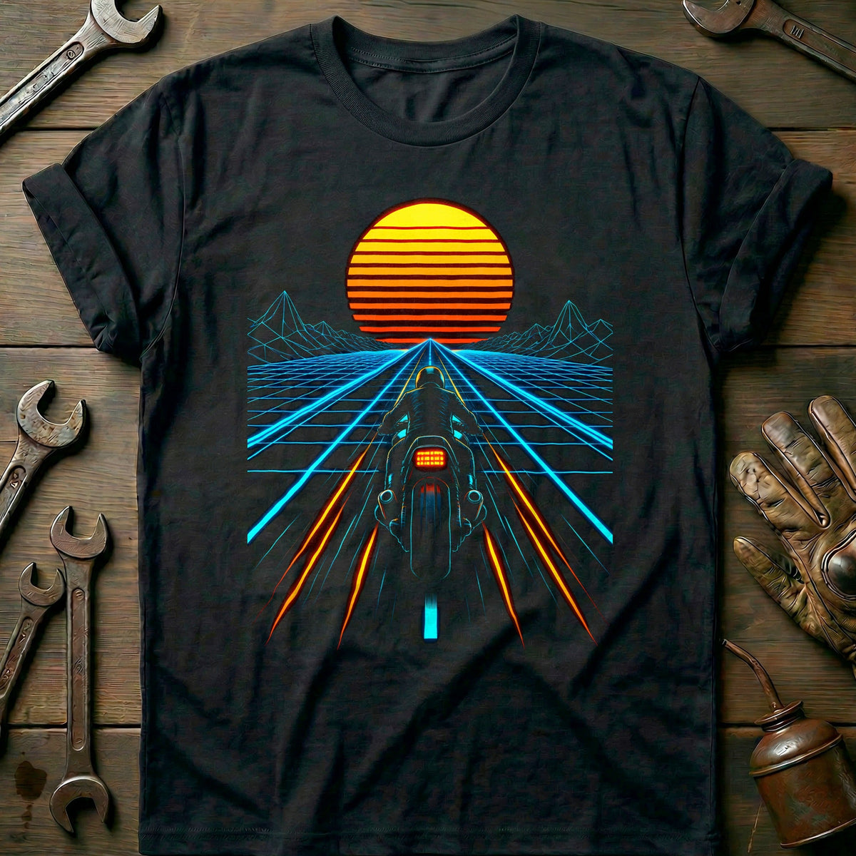 Synthwave Highway Motorcycle T-Shirt GC product image 3