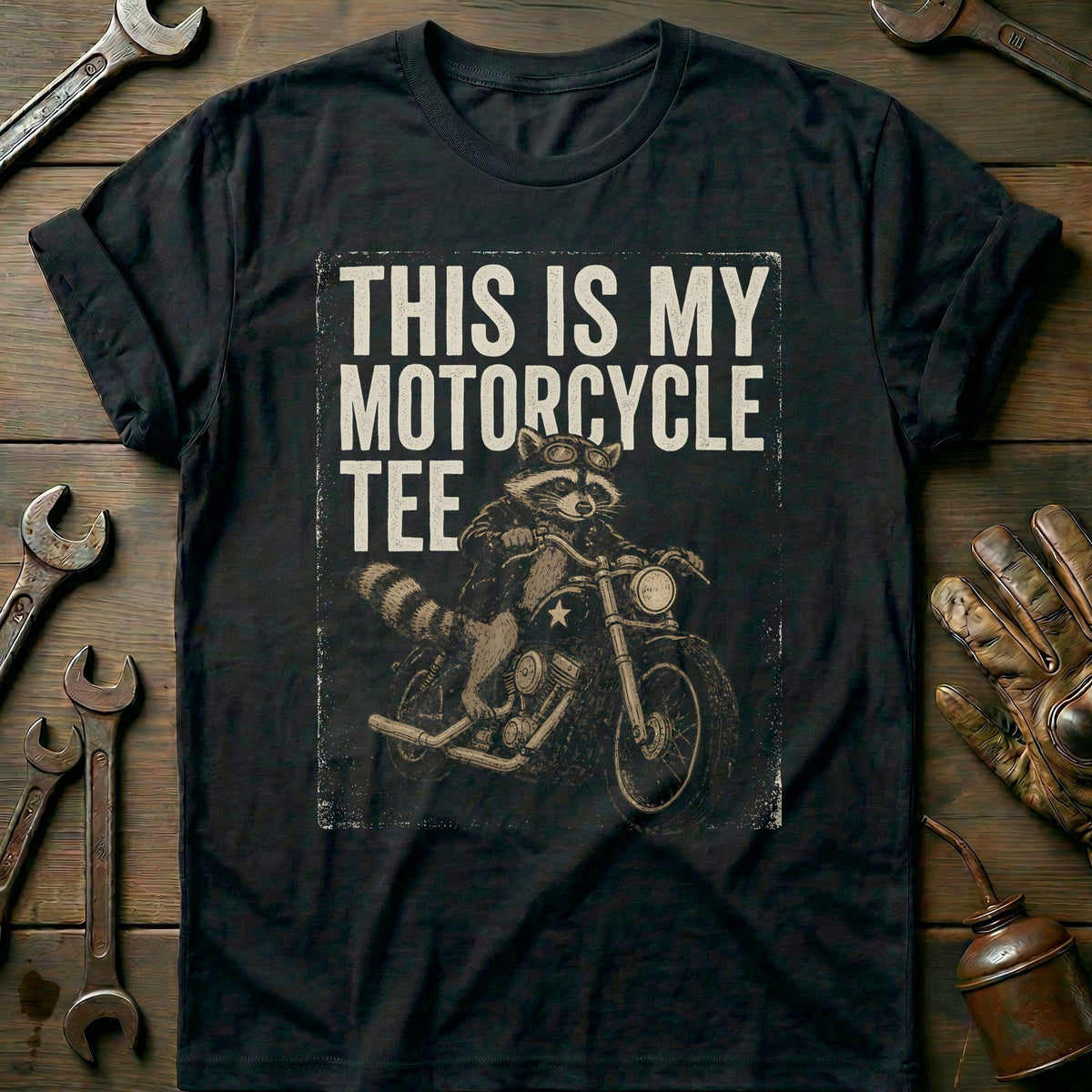 This is my Biker Raccoon Vintage Motorcycle T-Shirt GC product image 1